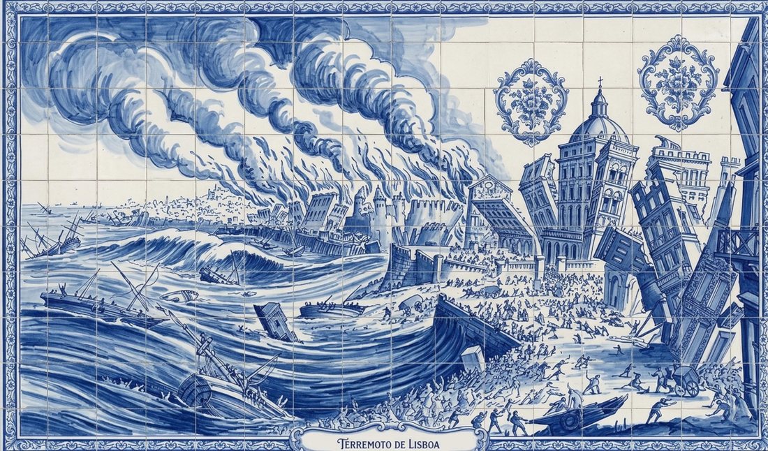 Darstellung des Erdbebens in Lissabon als Azulejos