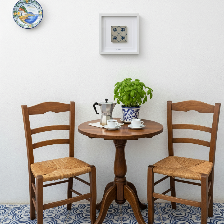 Azulejo Wandbild “Gepunktetes Kreuzmuster” – Gerahmte Portugiesische Fliese 30×30 cm
