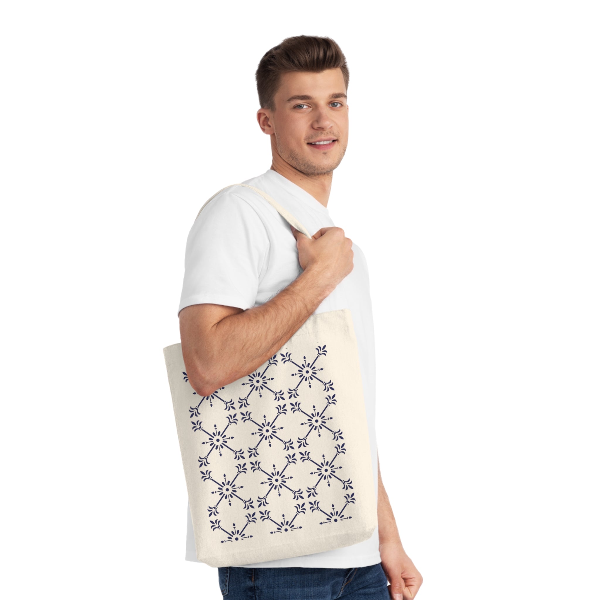 Azulejo-Stoffbeutel – Muster "Florales Speermotiv" (nachhaltig, robust)