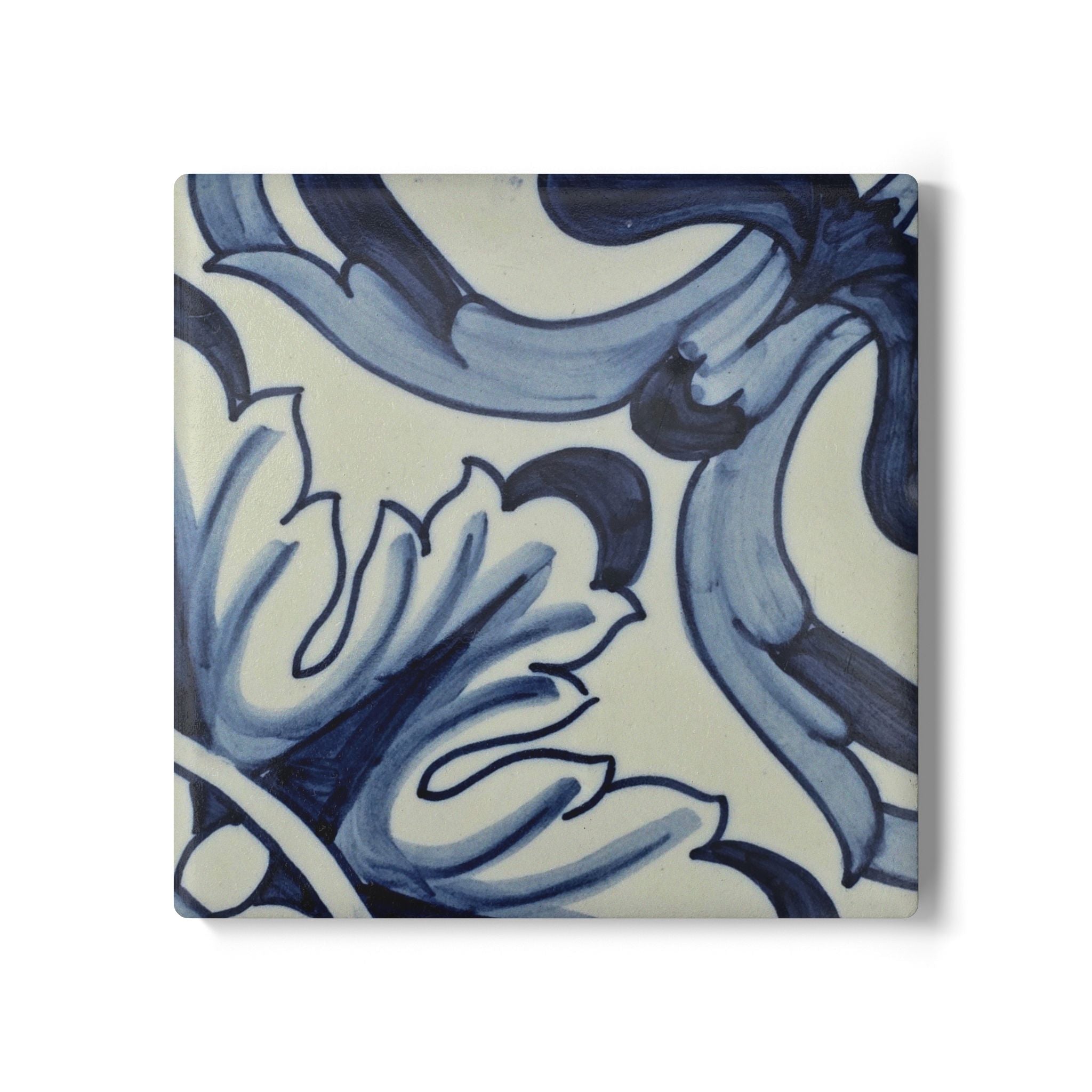 Keramikuntersetzer mit Korkrückseite – Azulejo-Motiv "Große Blüte"