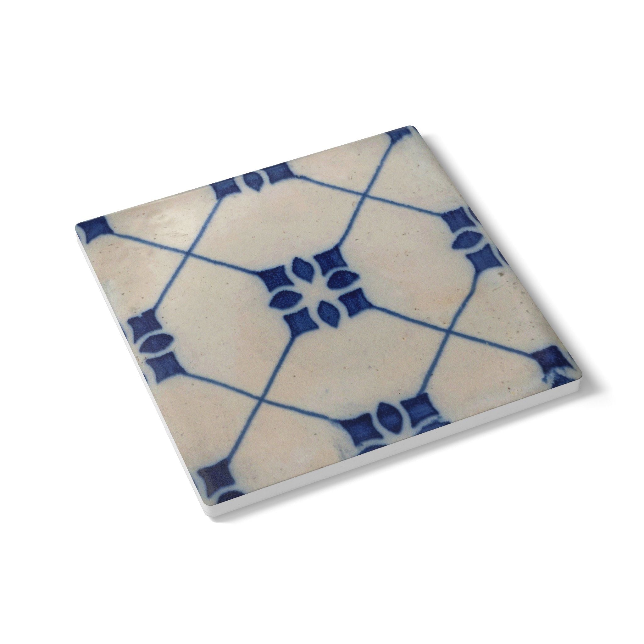Keramikuntersetzer mit Korkrückseite – Azulejo-Motiv "Rautenblüte"