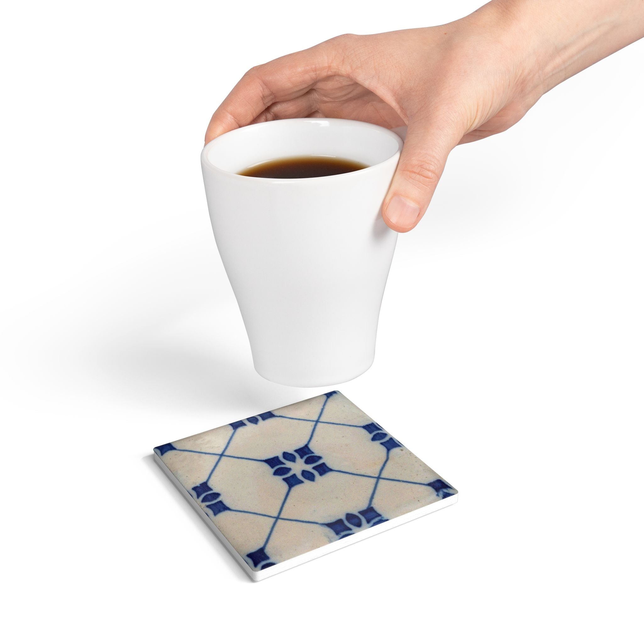 Keramikuntersetzer mit Korkrückseite – Azulejo-Motiv "Rautenblüte"
