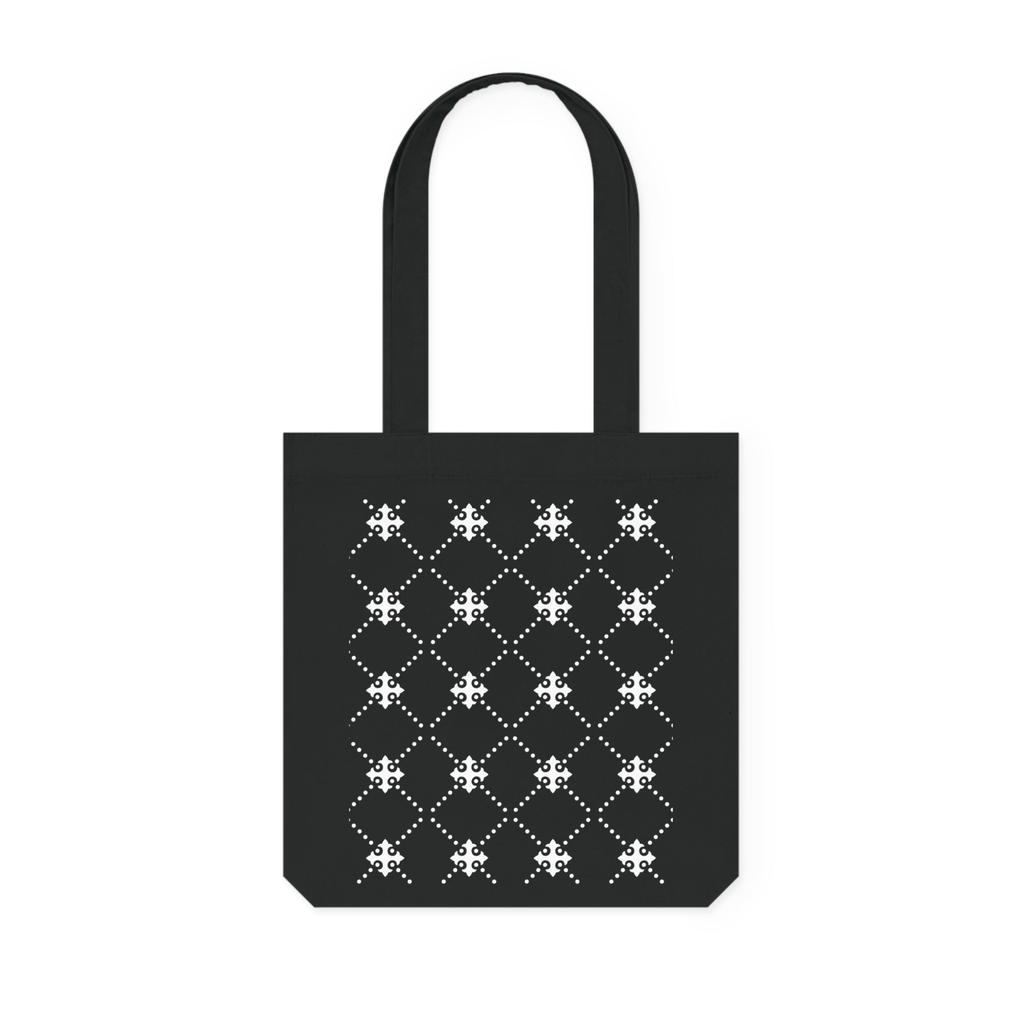 Azulejo-Stoffbeutel (schwarz) – Muster "Gepunktetes Kreuzmotiv" (nachhaltig, robust)