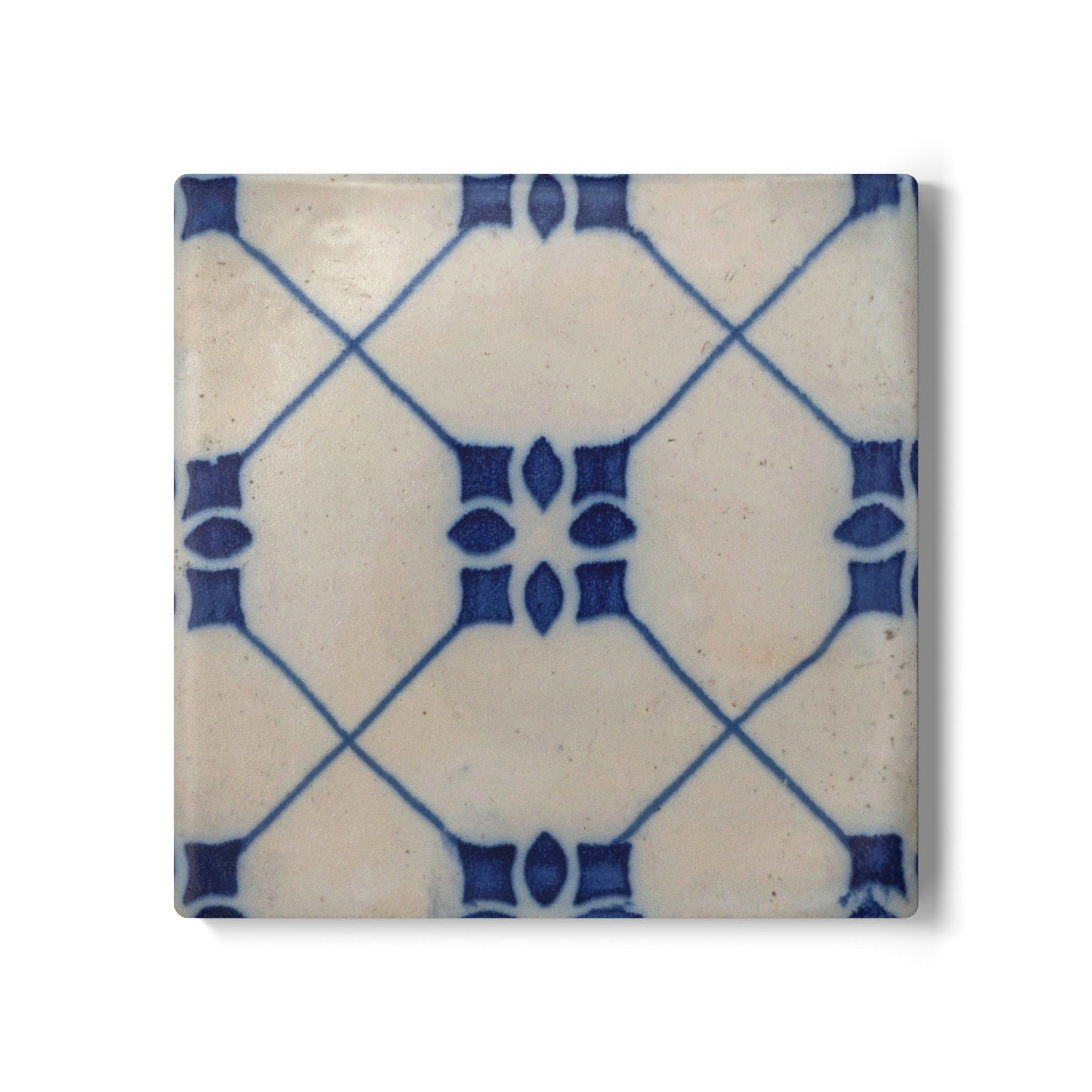 Keramikuntersetzer mit Korkrückseite – Azulejo-Motiv "Rautenblüte"