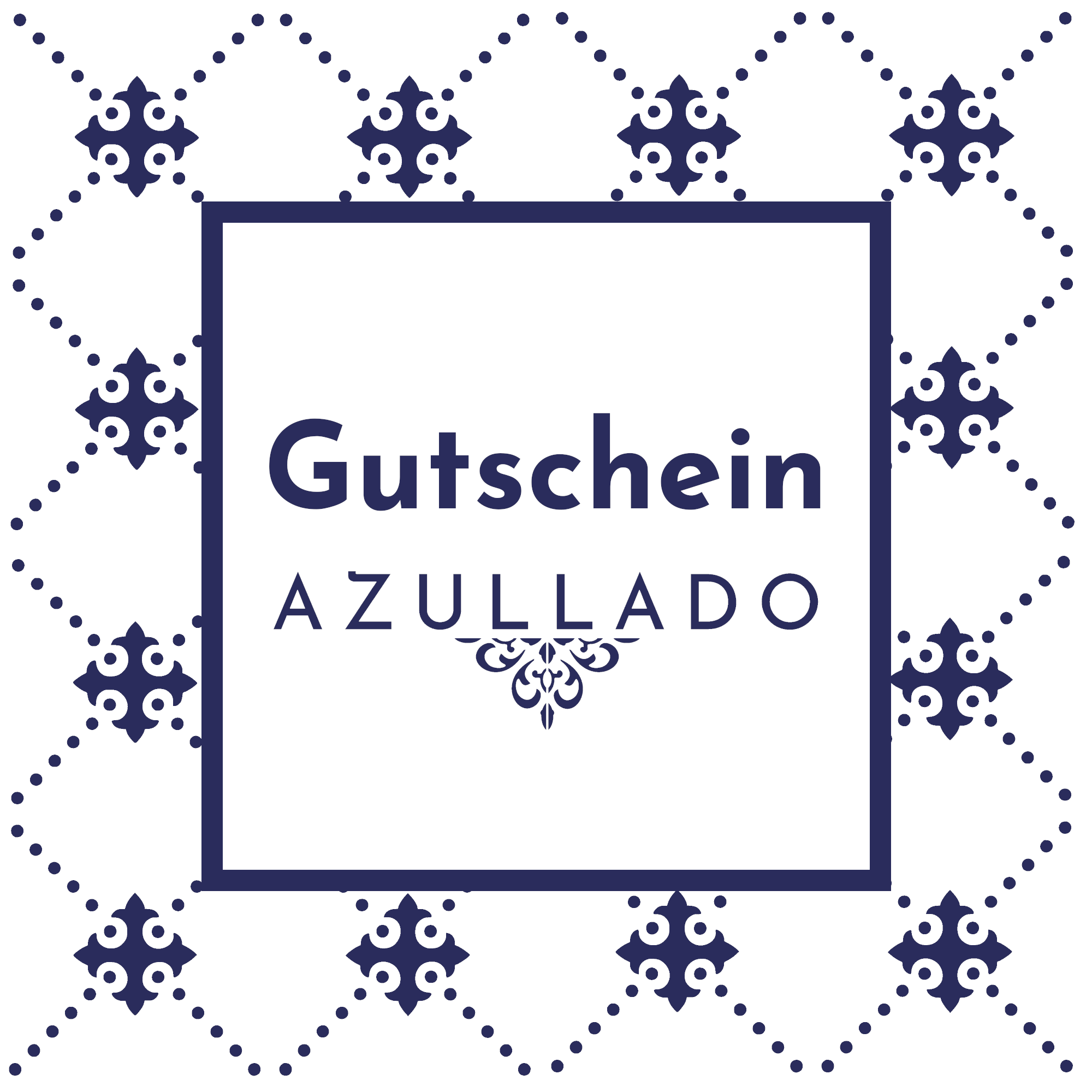 Framed Portuguese azulejo with a central blossom and beaded diagonal band. A light, characterful wall accent. Ships from Germany.