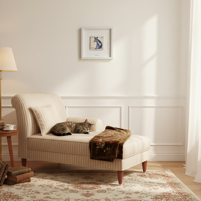 Azulejo Wandbild “Gestreifte Katze” – Gerahmte Portugiesische Fliese 30×30 cm