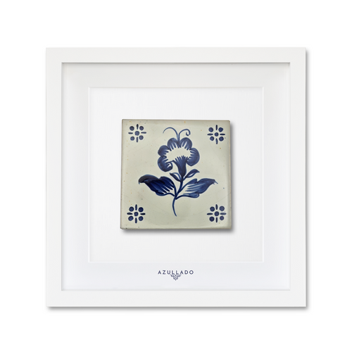 Azulejo Mural “Flower in Delft Style” – Framed Portuguese Tile 30×30 cm
