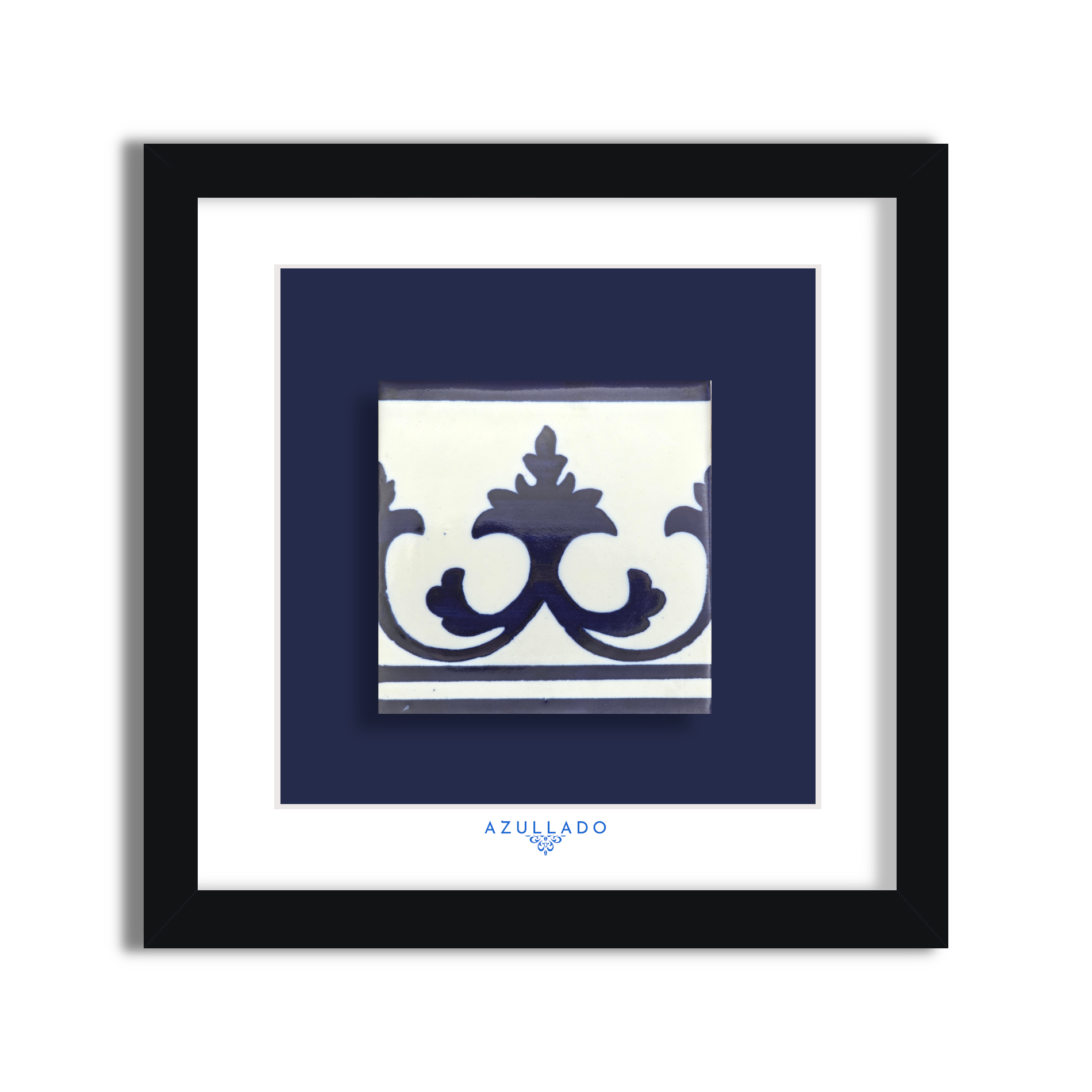 Azulejo Wandbild “Akanthus-Krone” – Gerahmte Portugiesische Fliese 30×30 cm