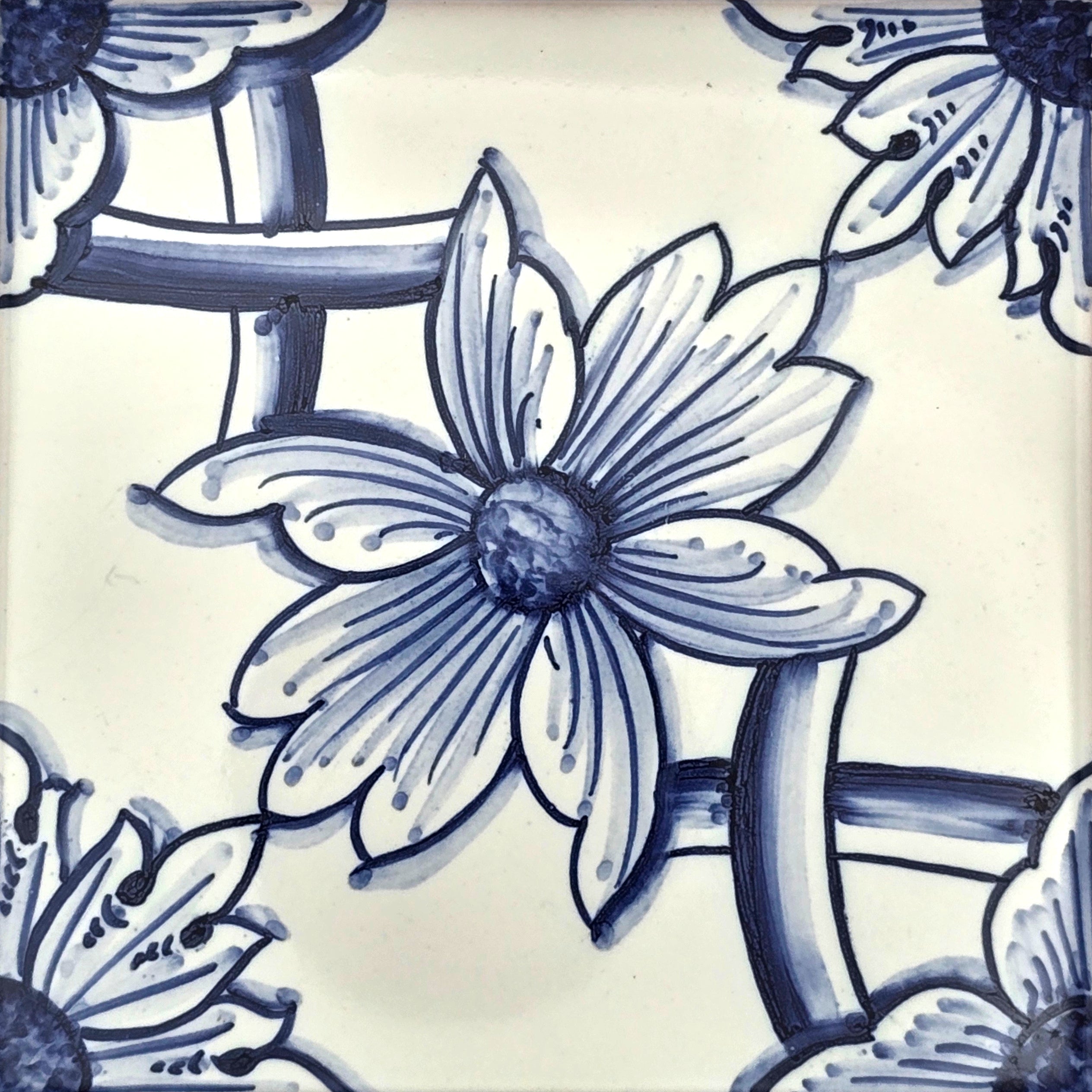 Azulejo Wandbild “Gänseblümchen” – Gerahmte Portugiesische Fliese 30×30 cm