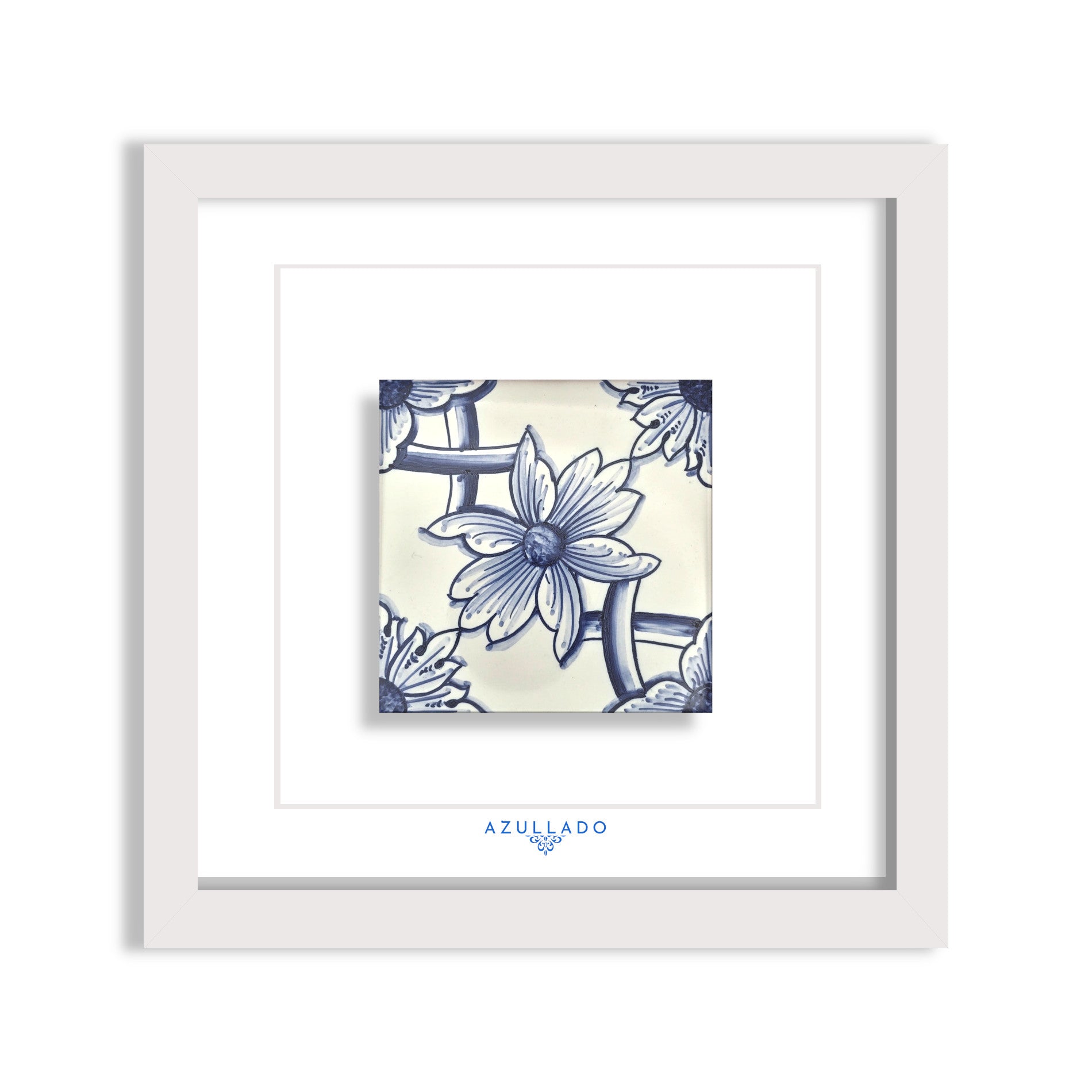 Azulejo Mural “Daisies” – Framed Portuguese Tile 30×30 cm