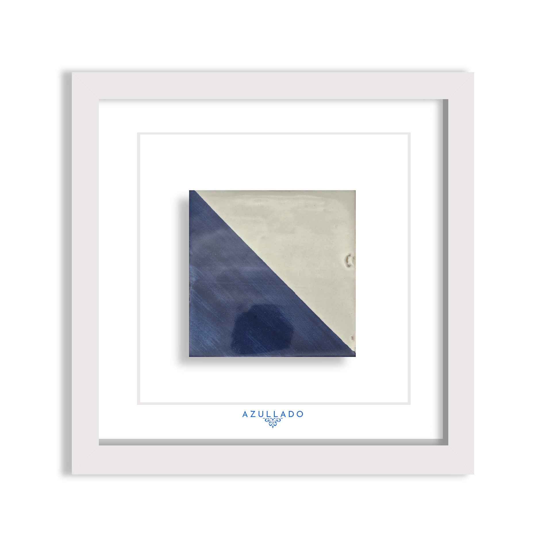 Azulejo Mural “Blue Diagonal” – Framed Portuguese Tile 30×30 cm