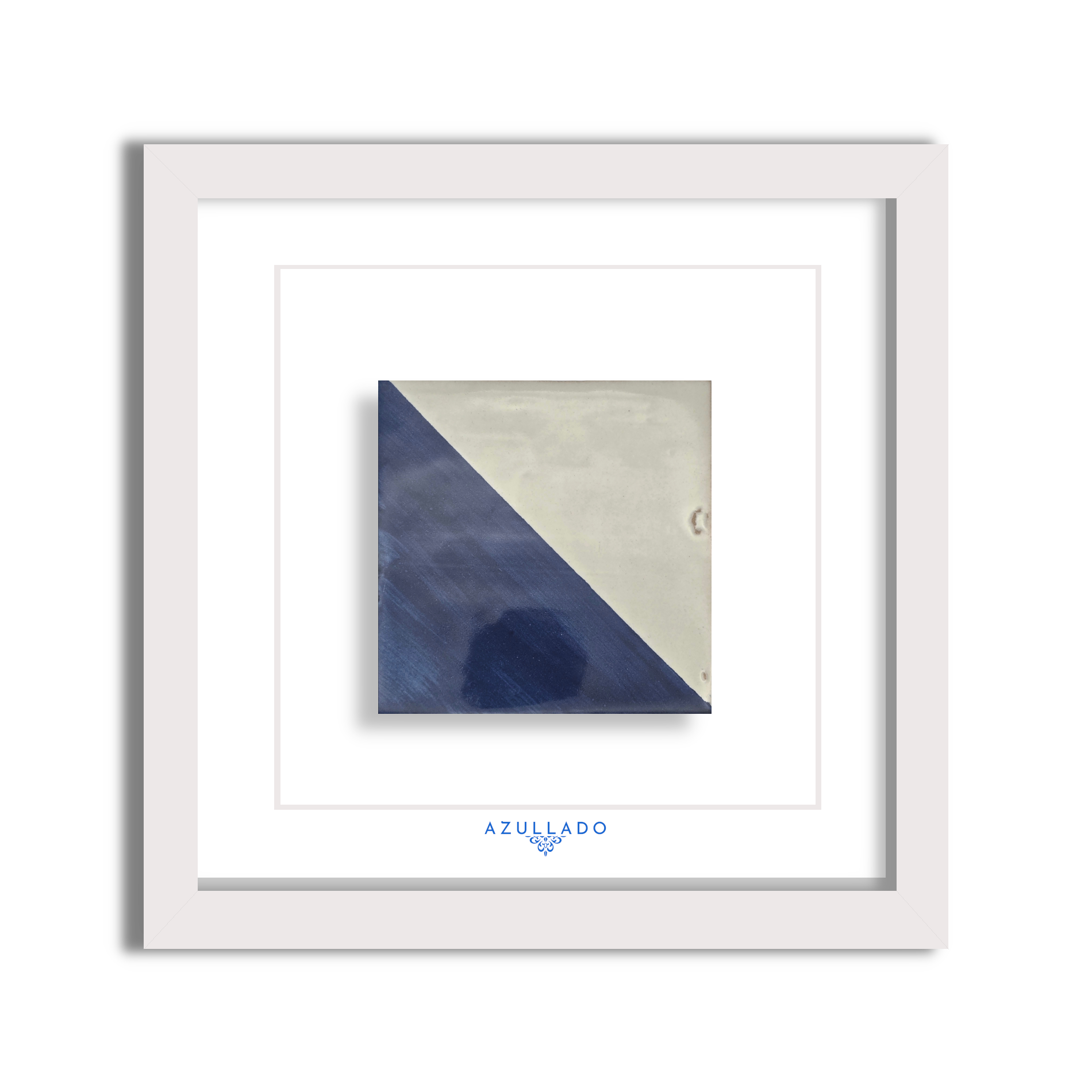 Azulejo Wandbild “Blaue Diagonale” – Gerahmte Portugiesische Fliese 30×30 cm
