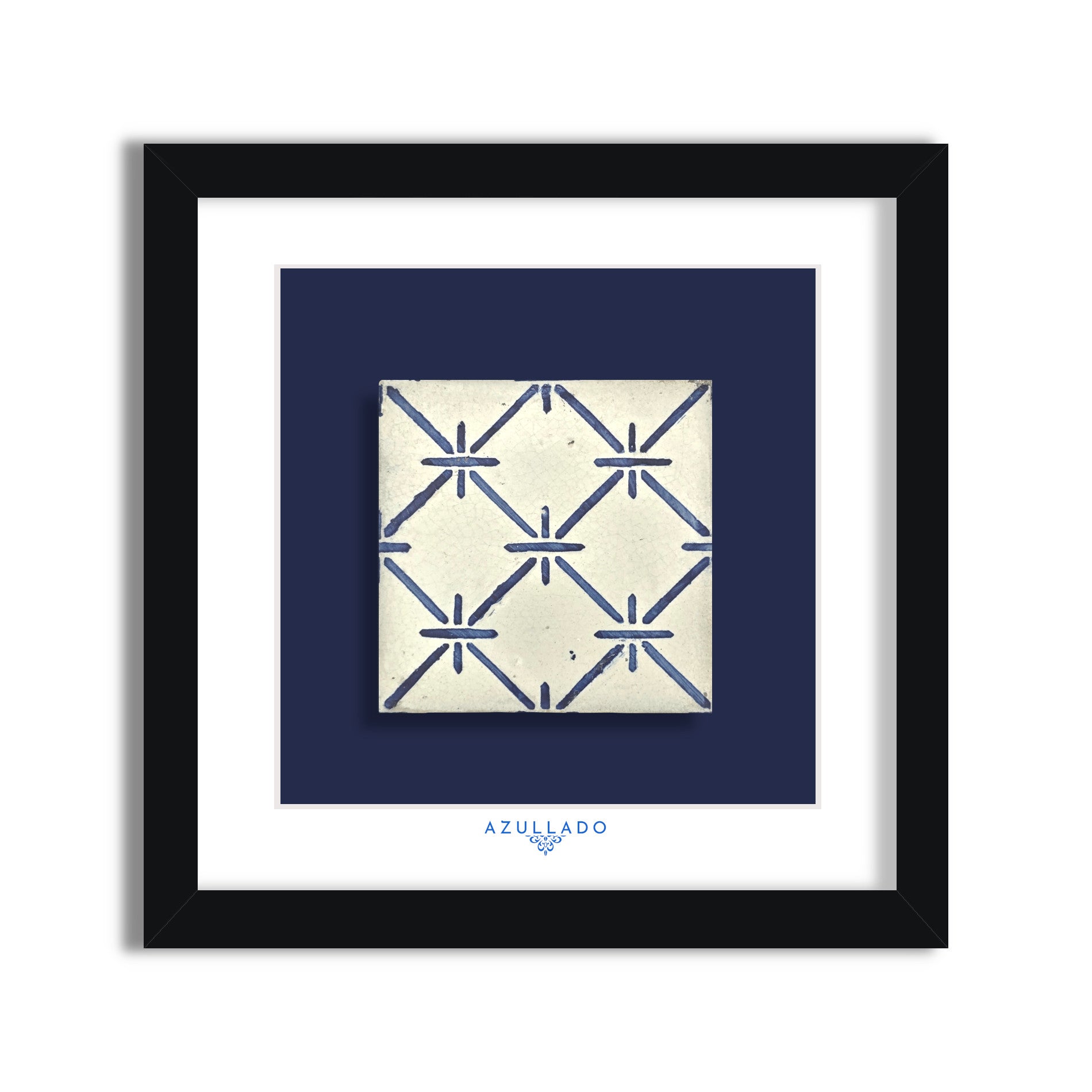Azulejo Mural “Diamond Lattice” – Framed Portuguese Tile 30×30 cm