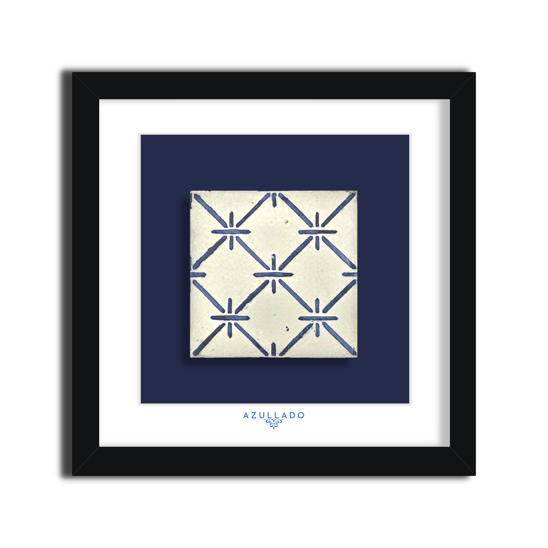 Azulejo Wandbild “Diamantgitter” – Gerahmte Portugiesische Fliese 30×30 cm