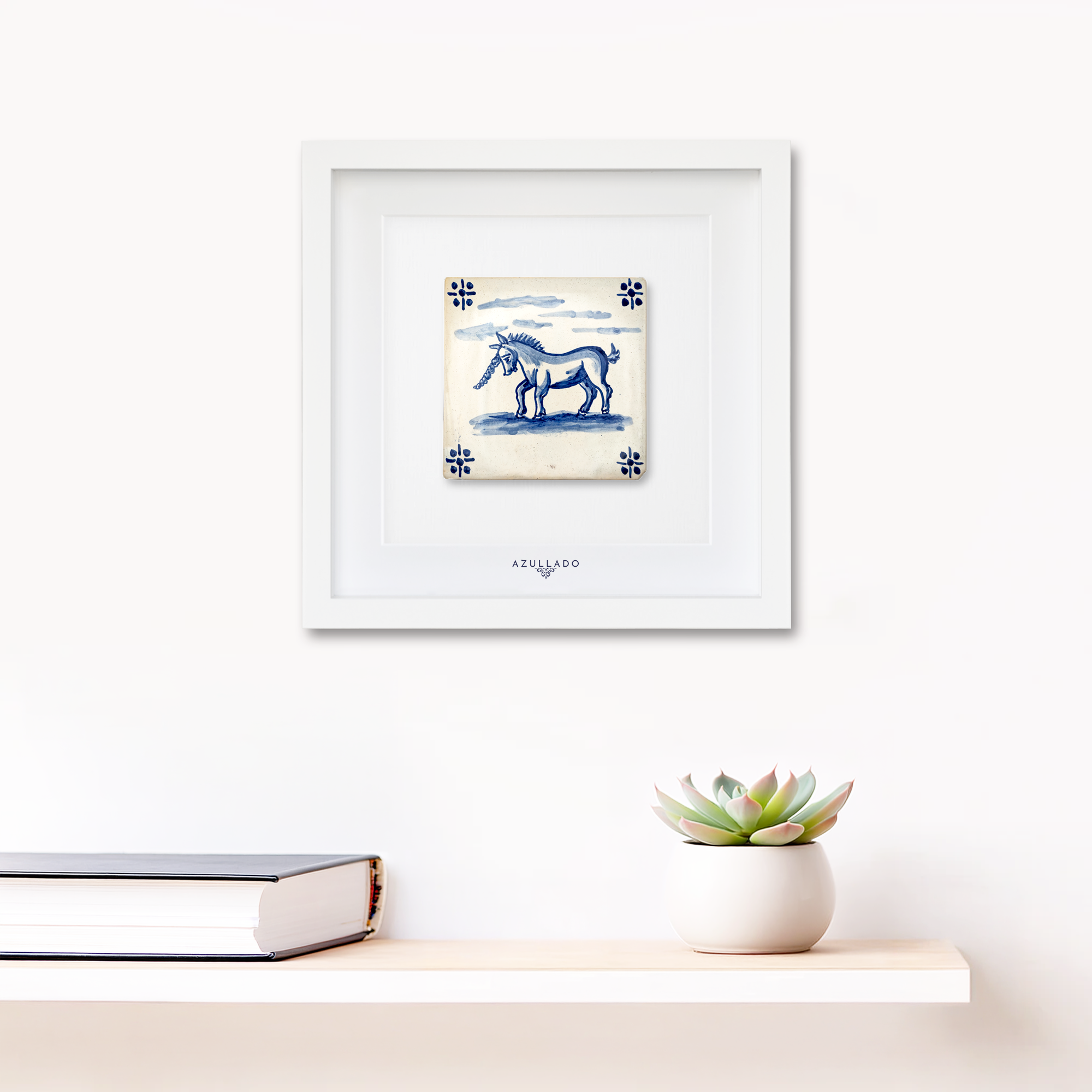 Azulejo-Wandbild “Einhorn unter Wolken”