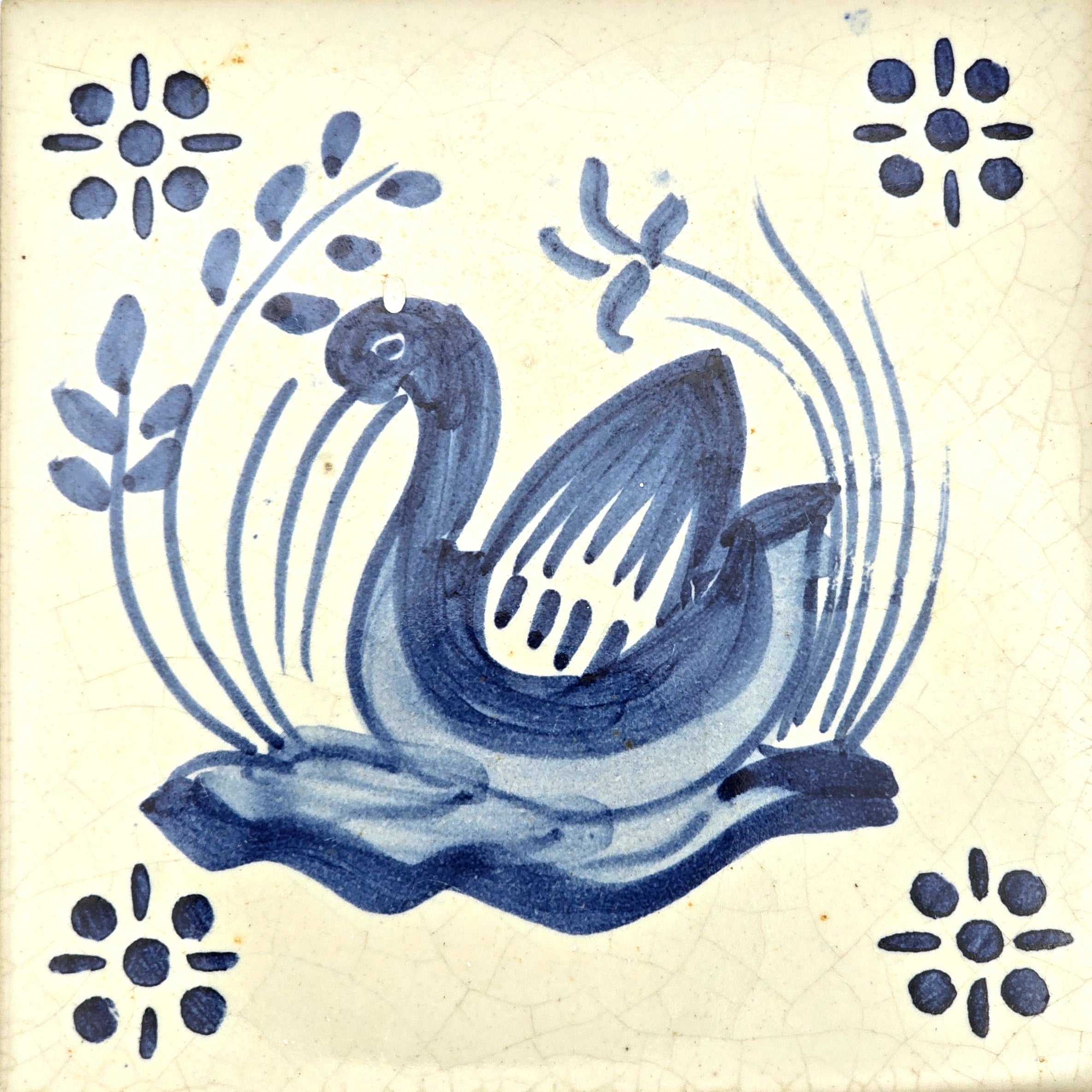 Azulejo Wandbild “Vogel auf dem Wasser” – Gerahmte Portugiesische Fliese 30×30 cm
