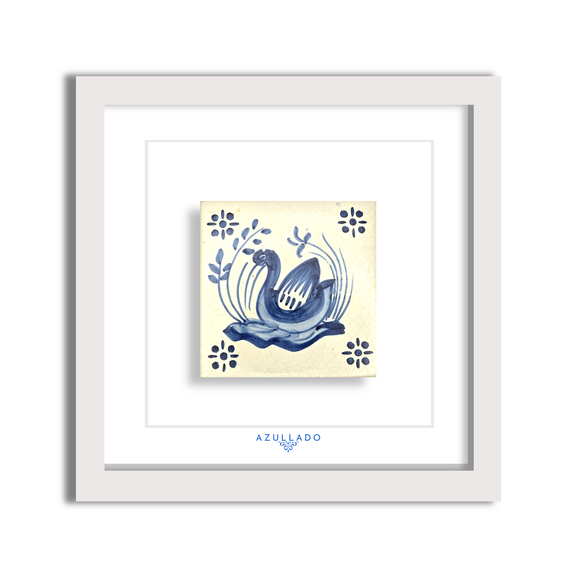 Azulejo Wandbild “Vogel auf dem Wasser” – Gerahmte Portugiesische Fliese 30×30 cm