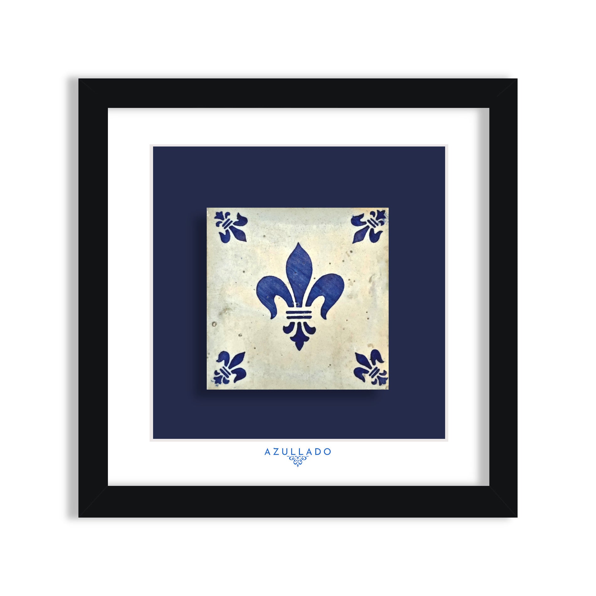 Azulejo Mural “Fleur-de-Lis” – Framed Portuguese Tile 30×30 cm