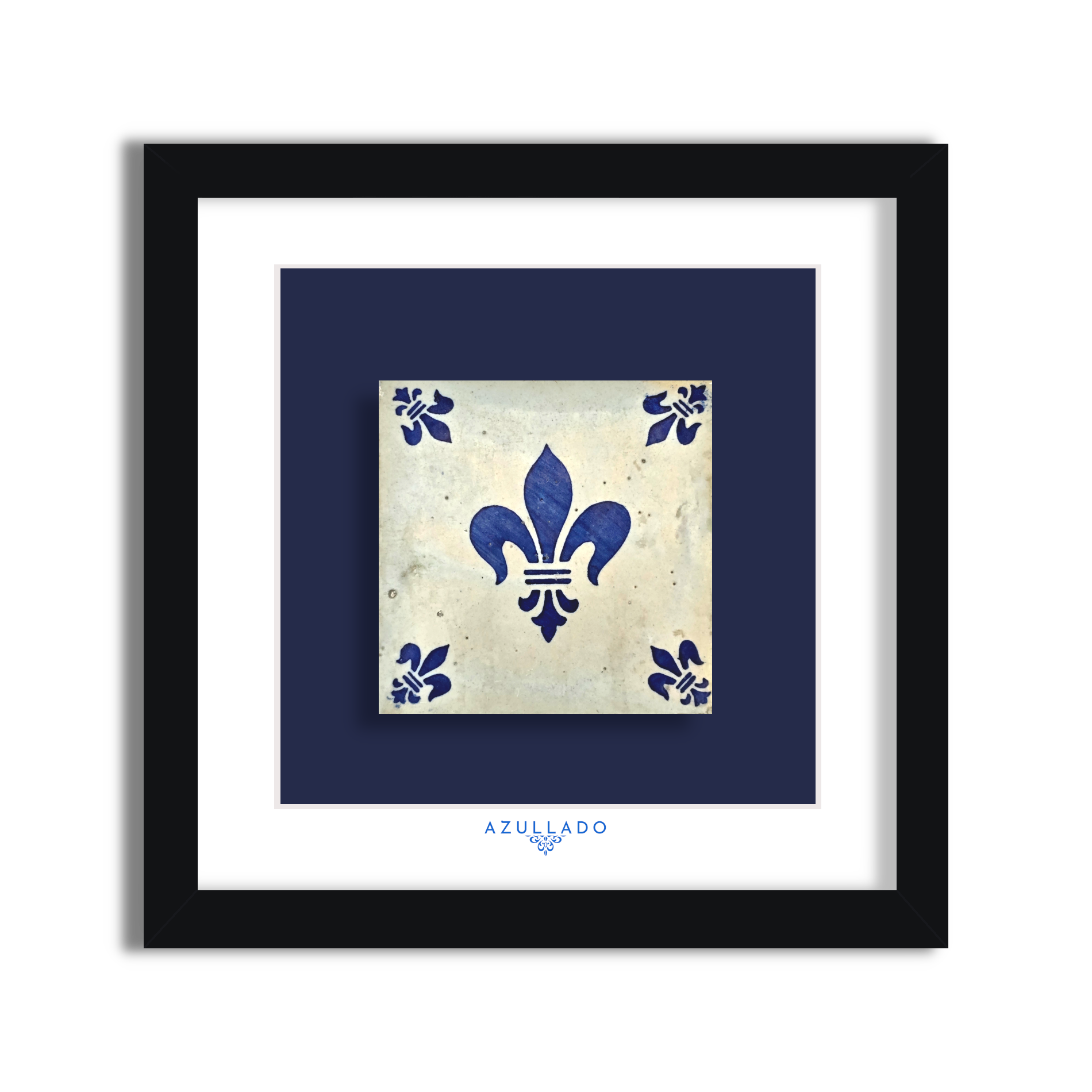 Azulejo Wandbild “Fleur-de-Lis” – Gerahmte Portugiesische Fliese 30×30 cm