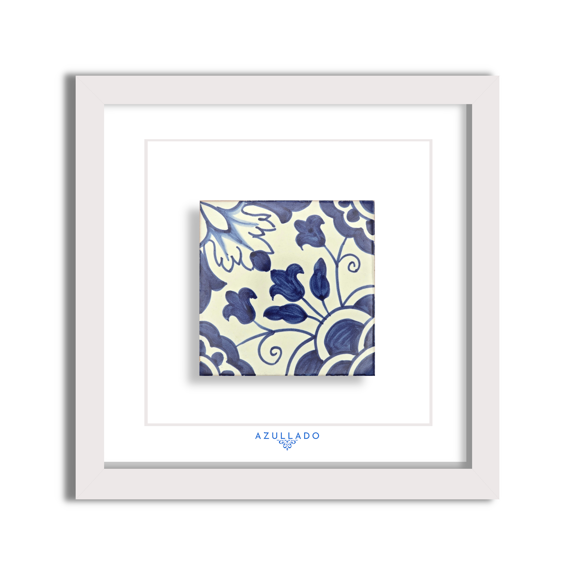 Azulejo Wandbild “Florales Ornament” – Gerahmte Portugiesische Fliese 30×30 cm