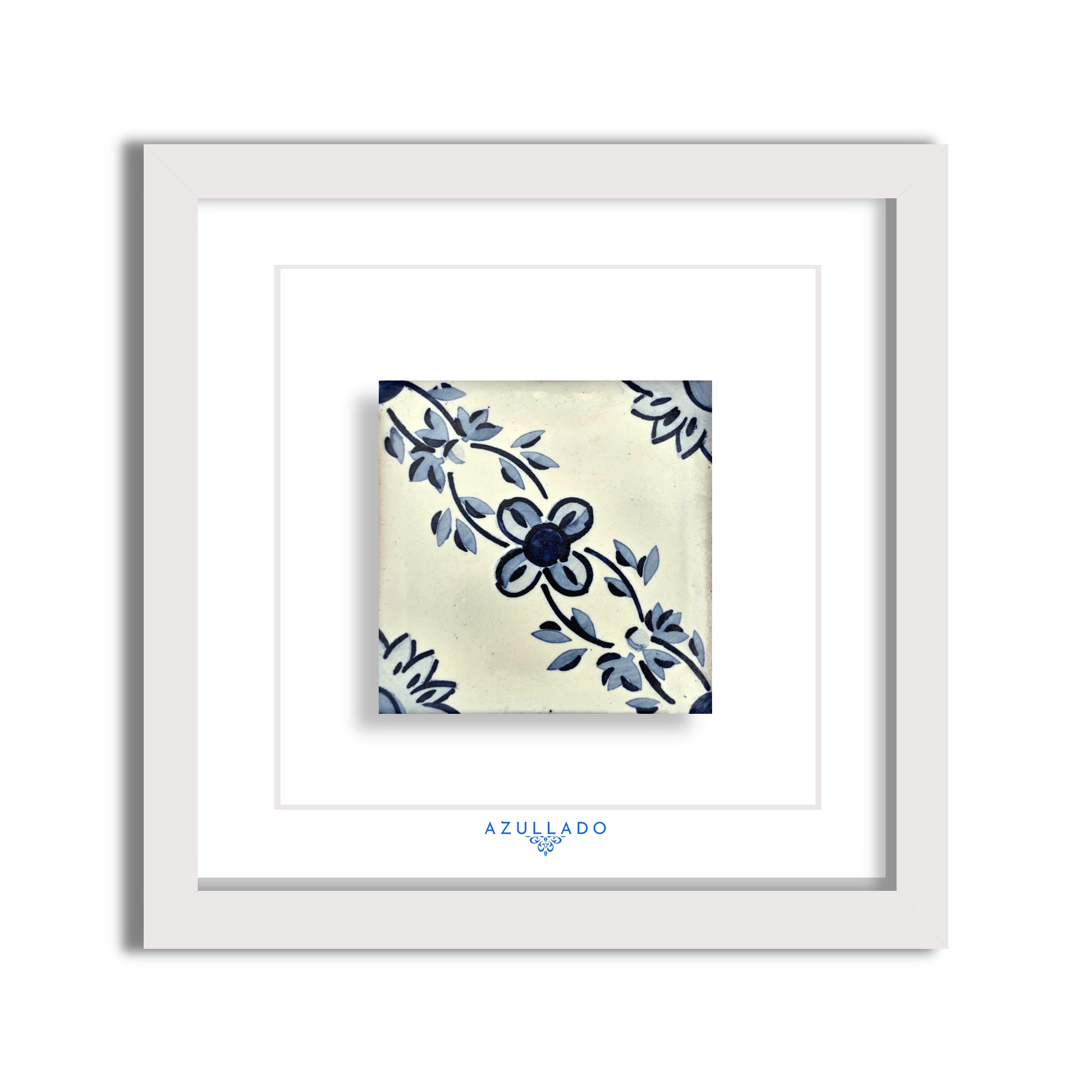 Azulejo Wandbild “Florales Rankenmuster” – Gerahmte Portugiesische Fliese 30×30 cm