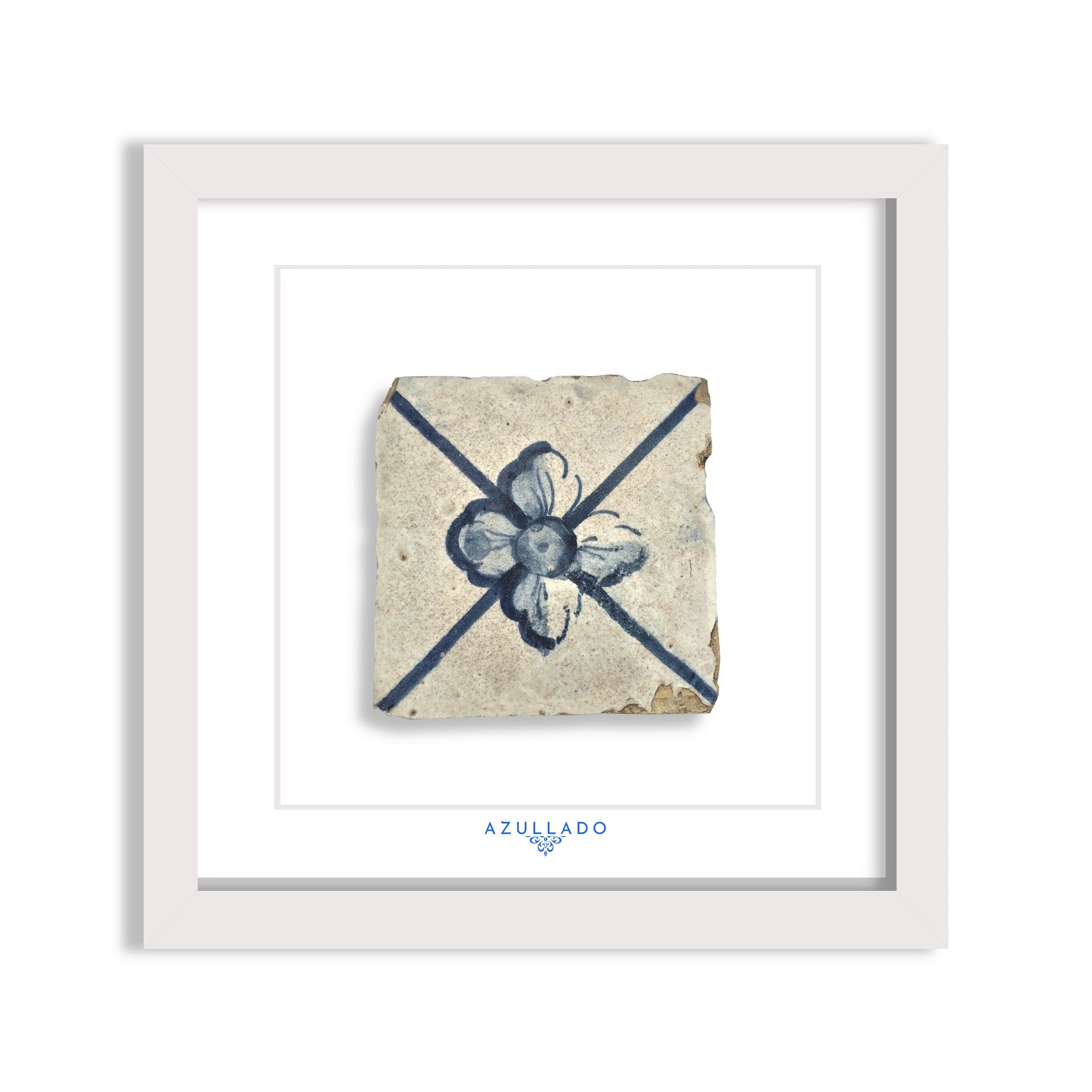 Azulejo Mural “Floral Cross Motif” – Framed Portuguese Tile 30×30 cm