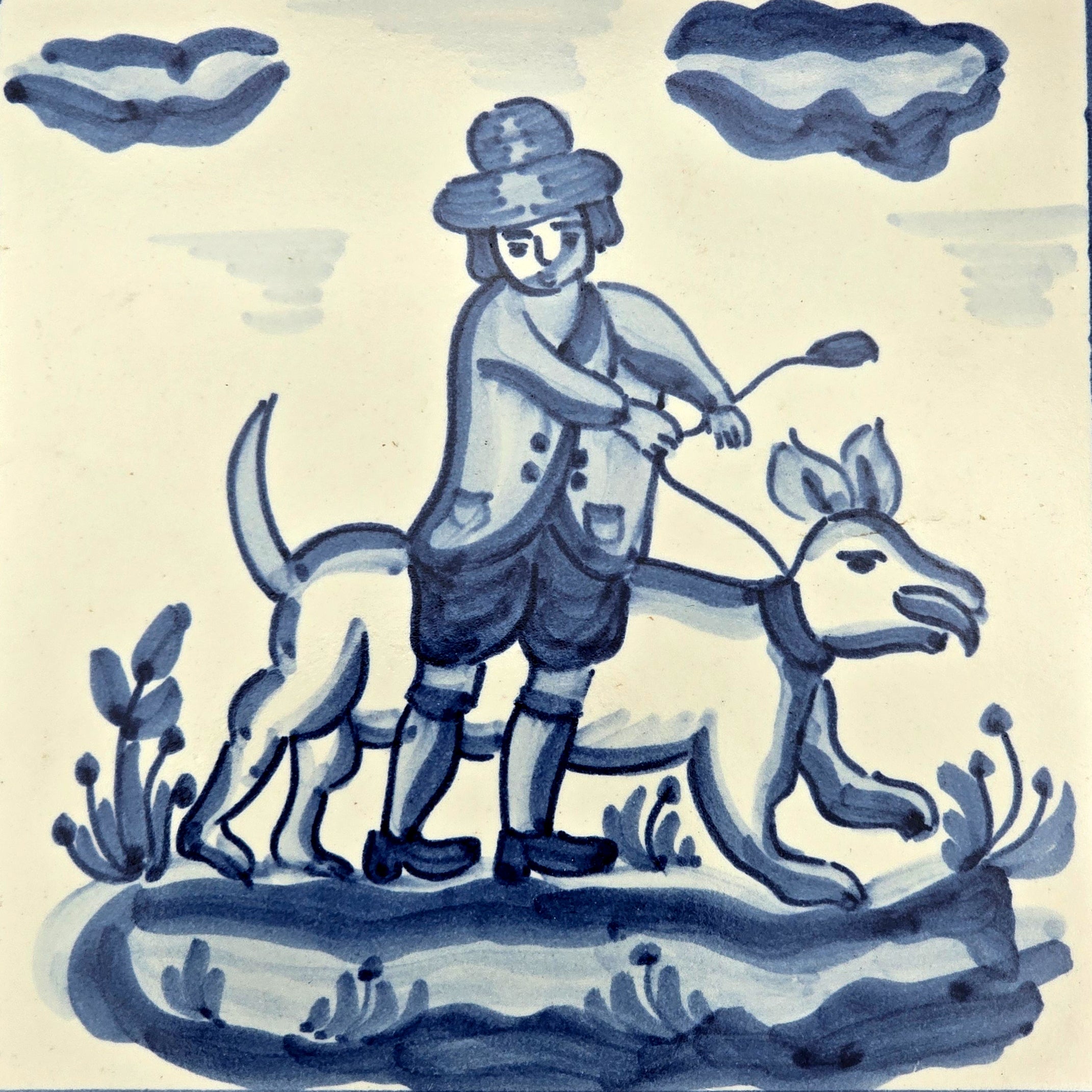 Azulejo-Wandbild “Jäger mit Hund"