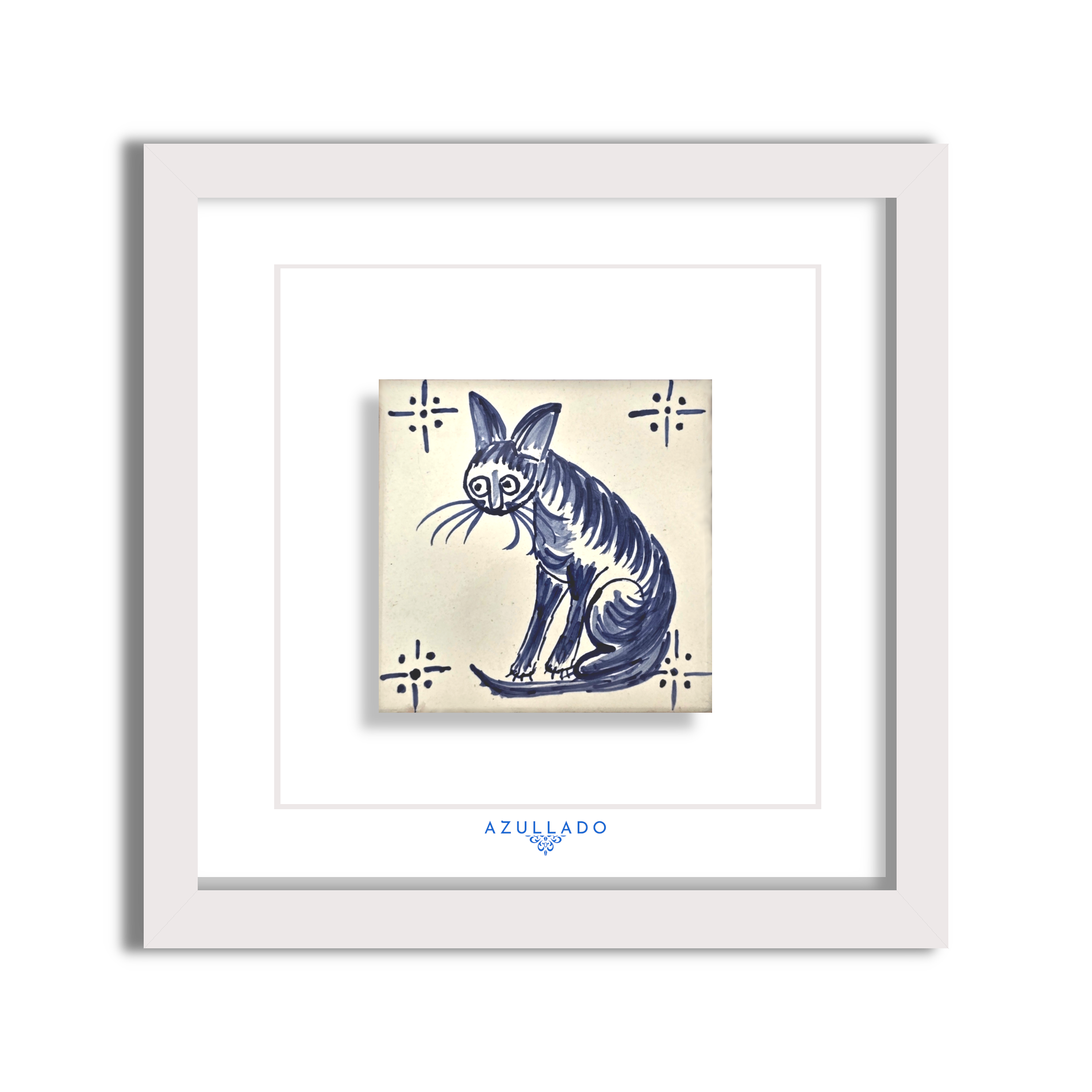 Azulejo Wandbild “Gestreifte Katze” – Gerahmte Portugiesische Fliese 30×30 cm