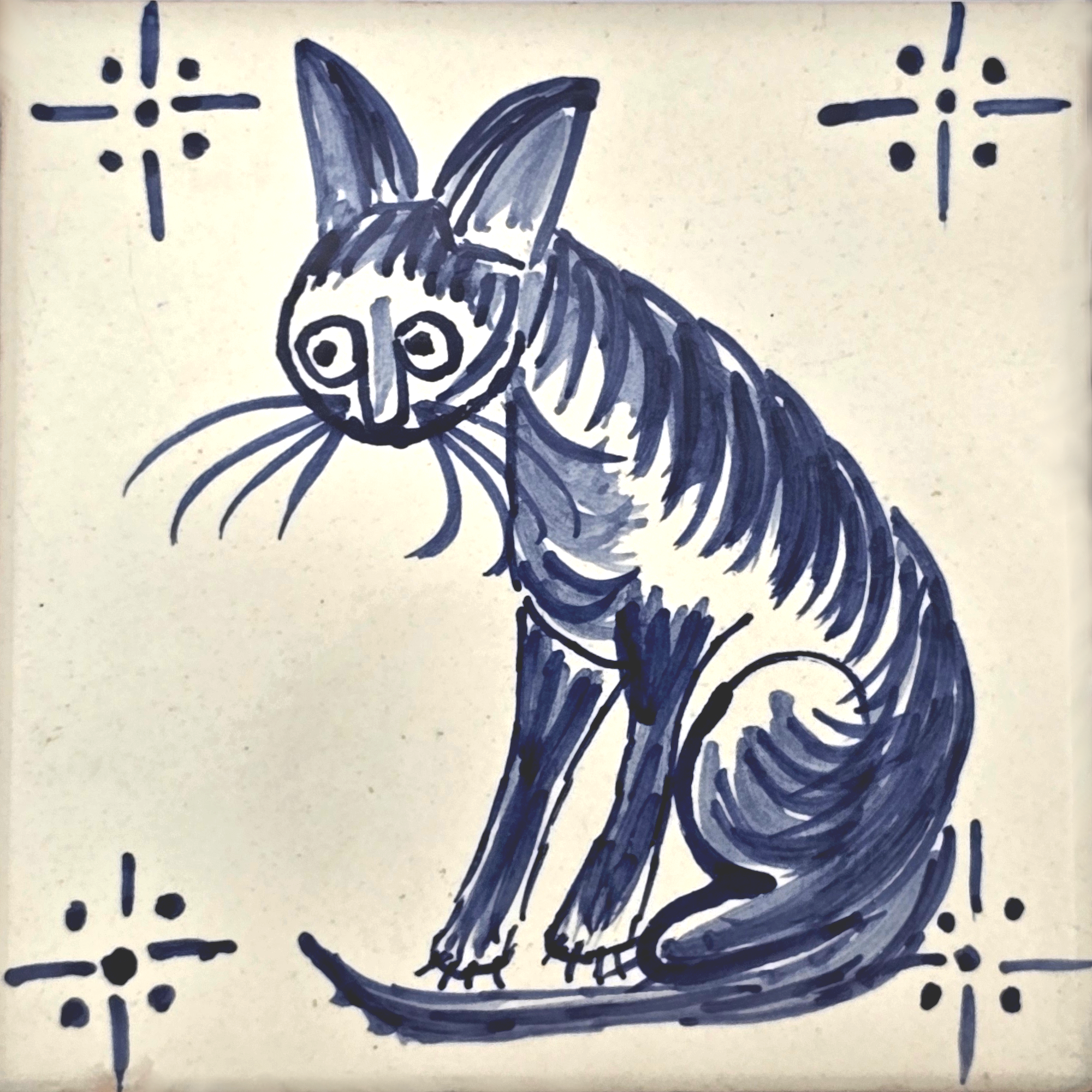 Azulejo Wandbild “Gestreifte Katze” – Gerahmte Portugiesische Fliese 30×30 cm