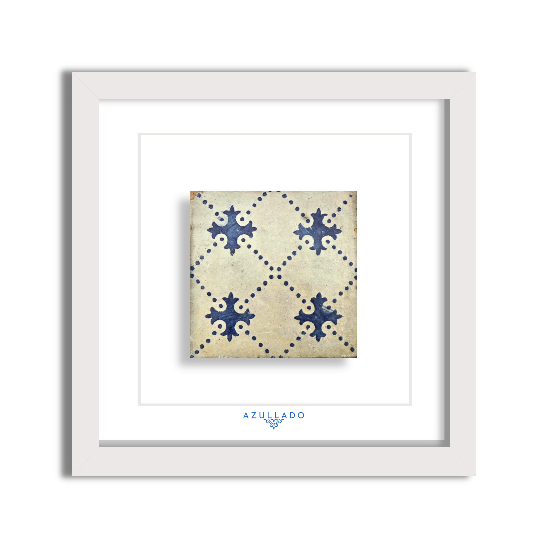 Azulejo Wandbild “Gepunktetes Kreuzmuster” – Gerahmte Portugiesische Fliese 30×30 cm