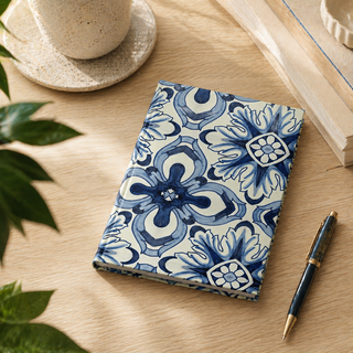 Azulejo-Notizbuch „Blaue Blüten“