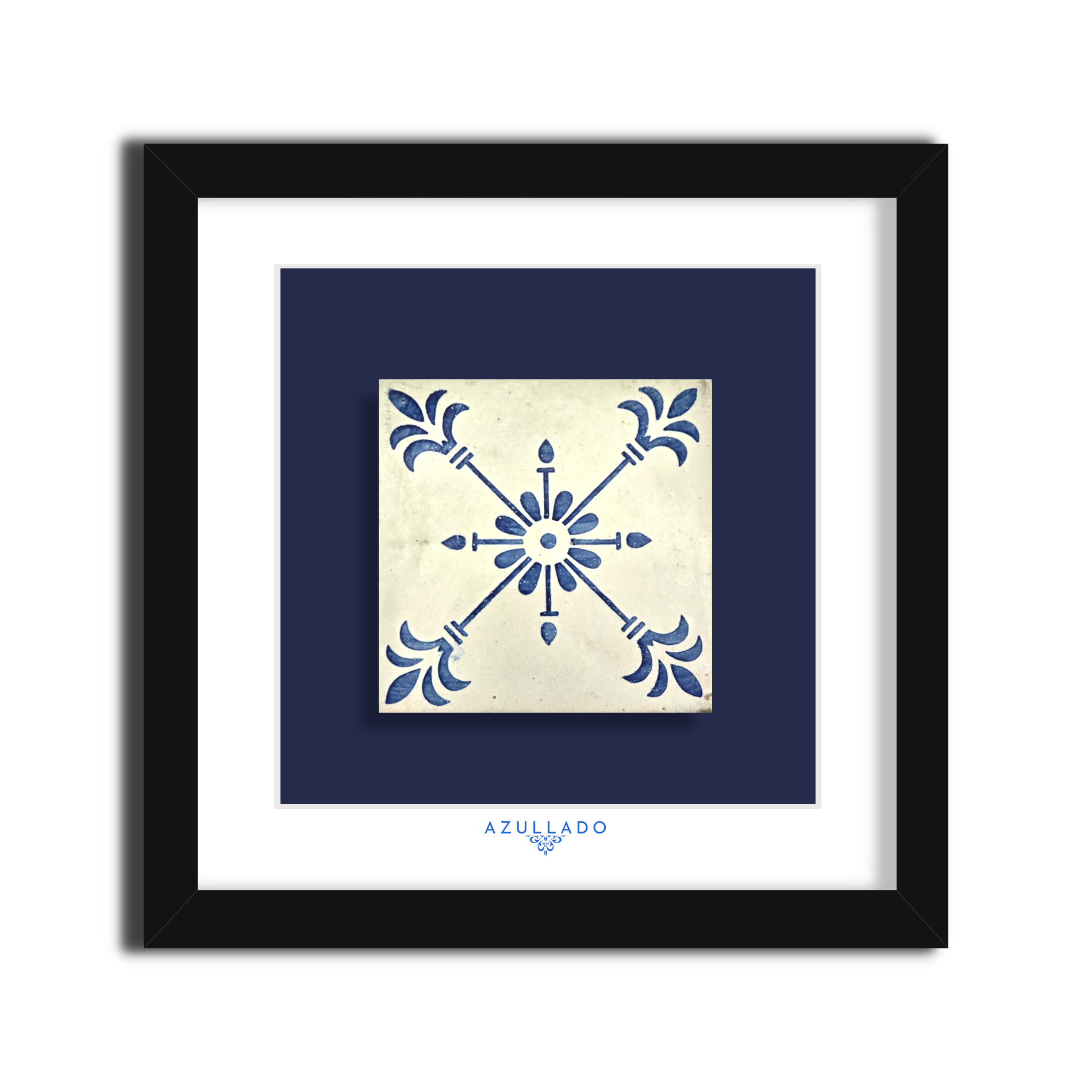 Azulejo Wandbild “Florales Speermotiv” – Gerahmte Portugiesische Fliese 30×30 cm