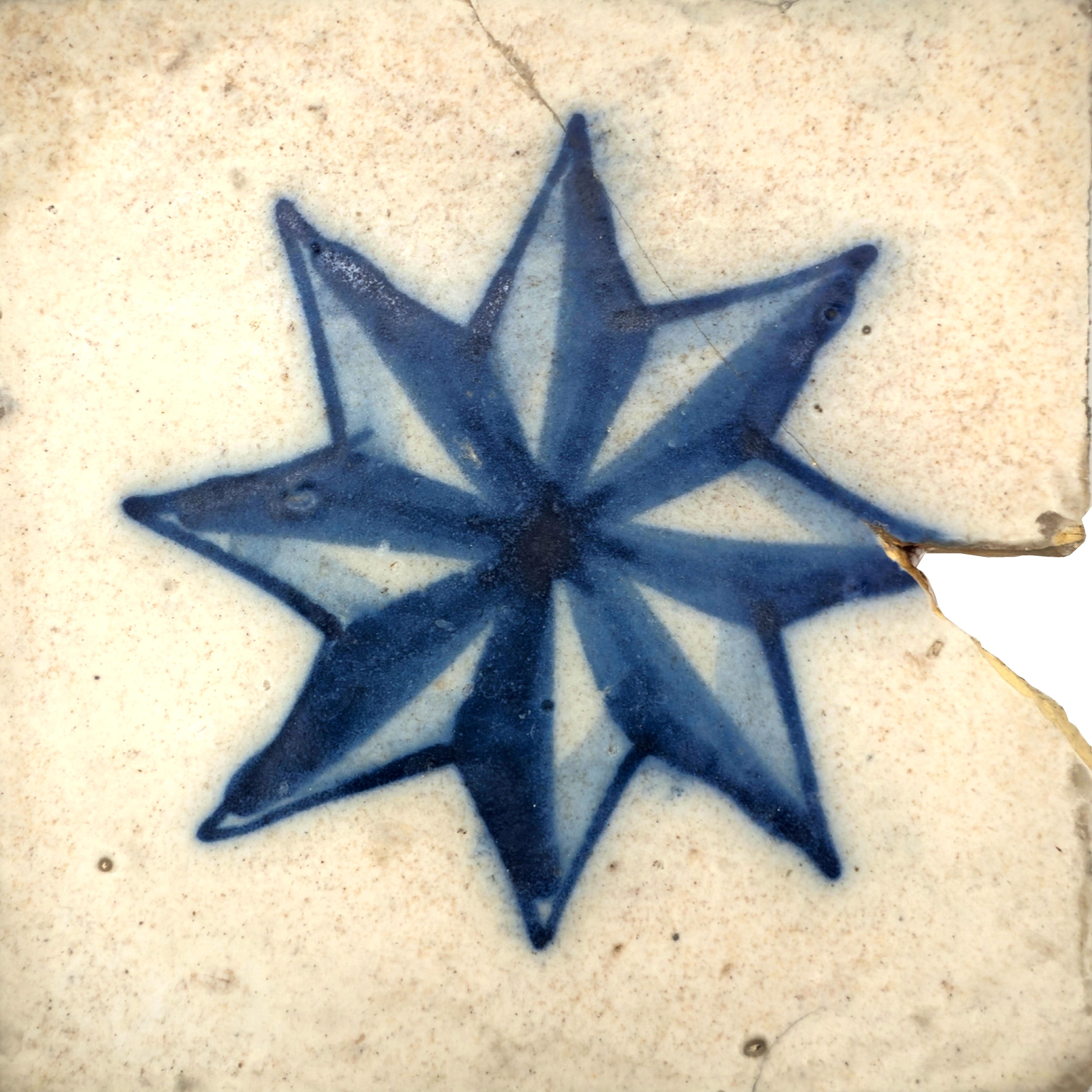 Azulejo Wandbild “Achtzackiger Stern” – Gerahmte Portugiesische Fliese 30×30 cm