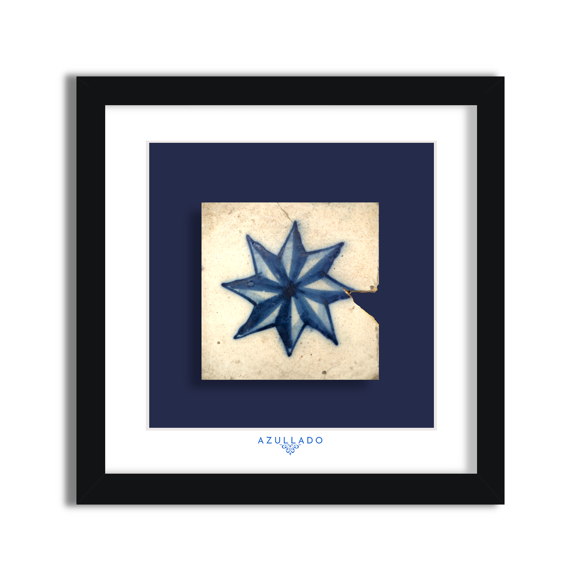 Azulejo Wandbild “Achtzackiger Stern” – Gerahmte Portugiesische Fliese 30×30 cm