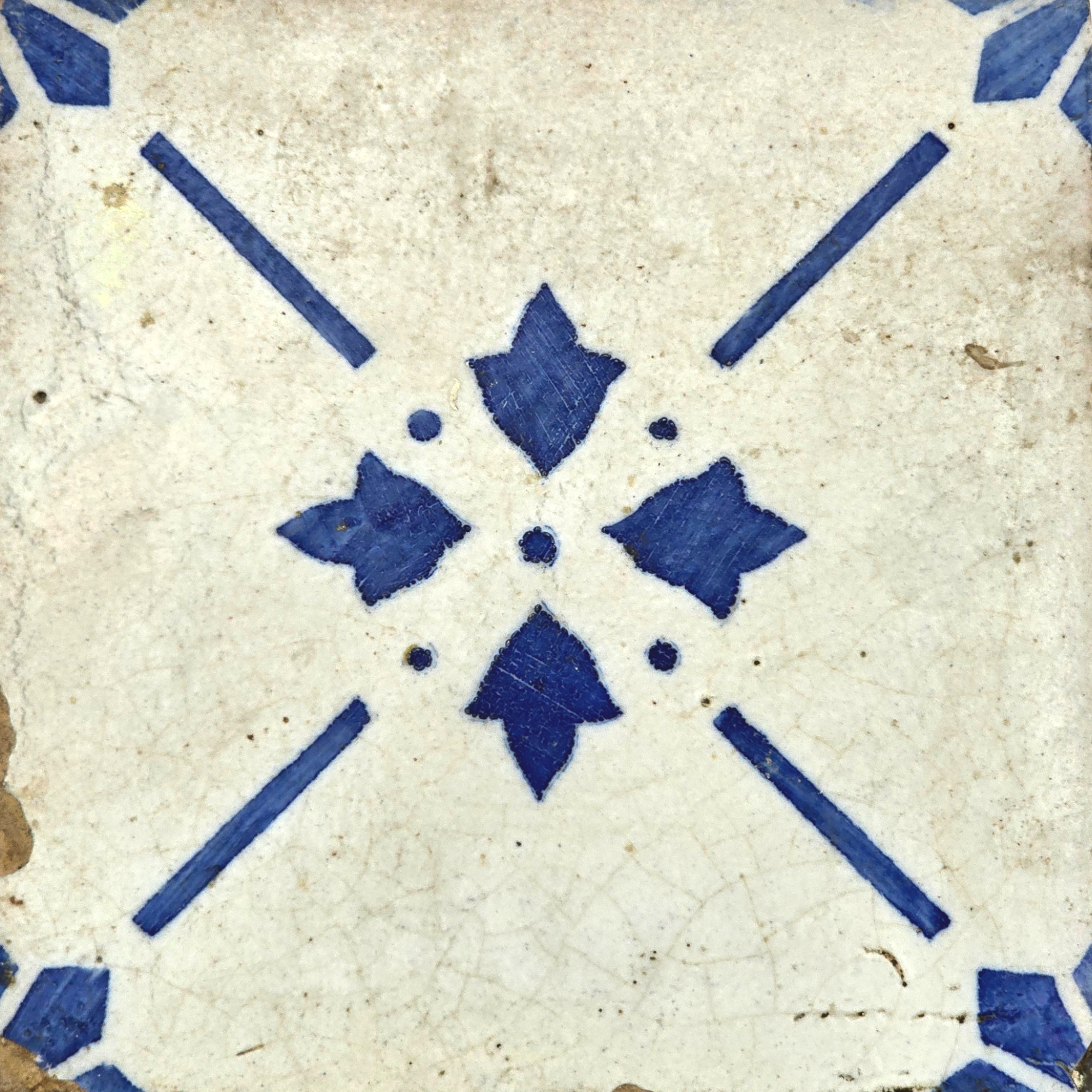 Azulejo Wandbild “Blüten im Zentrum” – Gerahmte Portugiesische Fliese 30×30 cm